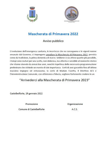 MASCHERATA DI PRIMAVERA 2022 - EVENTO ANNULLATO